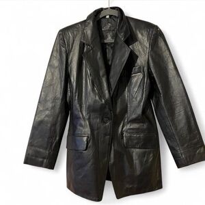 Women's Genuine Black Leather Blazer Size M